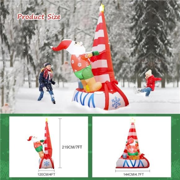 Christmas Decor 7FT Inflatable Santa Claus with LED Lights Sailing Surfing Santa - Picture 4 of 6